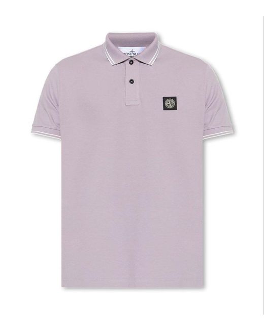 Stone Island Purple Logo Patch Polo Shirt for men