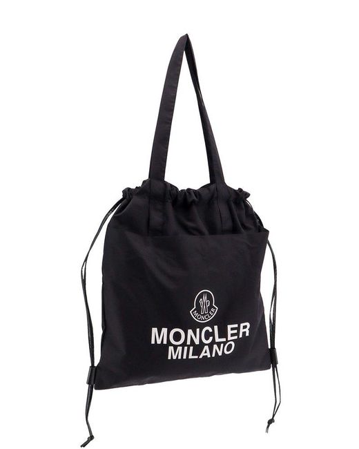 Moncler Black Logo Printed Drawstring Tote Bag for men