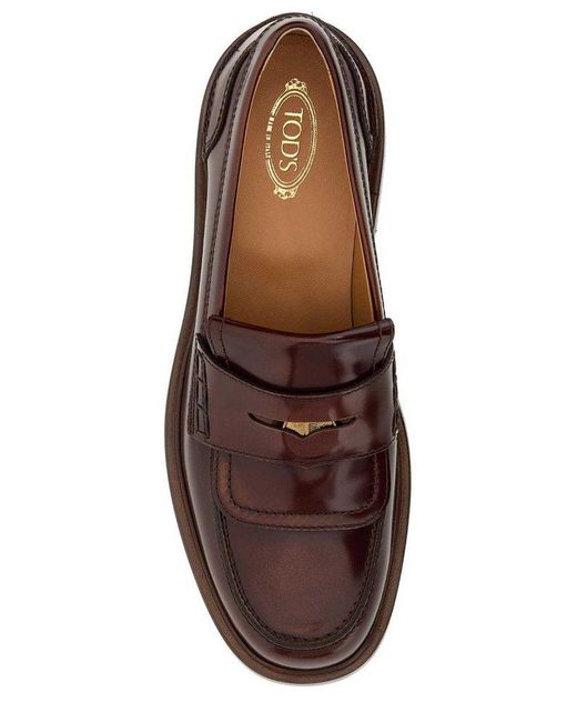 Tod's Brown Logo-plaque Slip-on Loafers