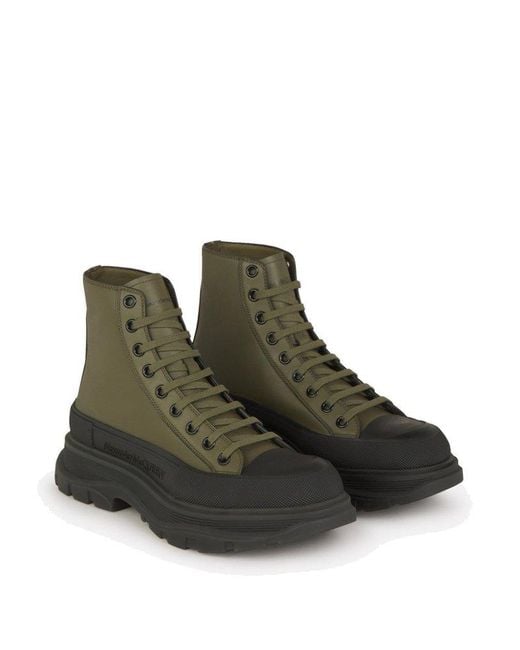 Alexander McQueen Green Tread Slick Leather Sneakers for men