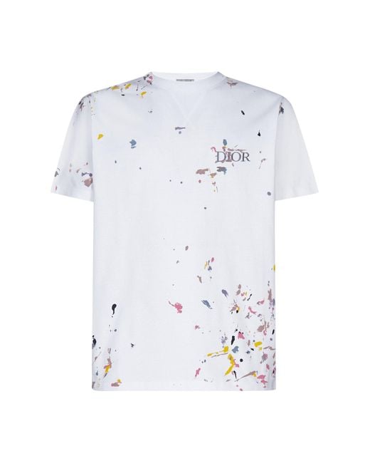 Dior White Logo Paint Spots Oversized T-shirt for men