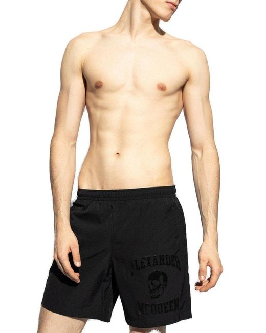 Alexander McQueen Black Logo-print Swim Shorts for men