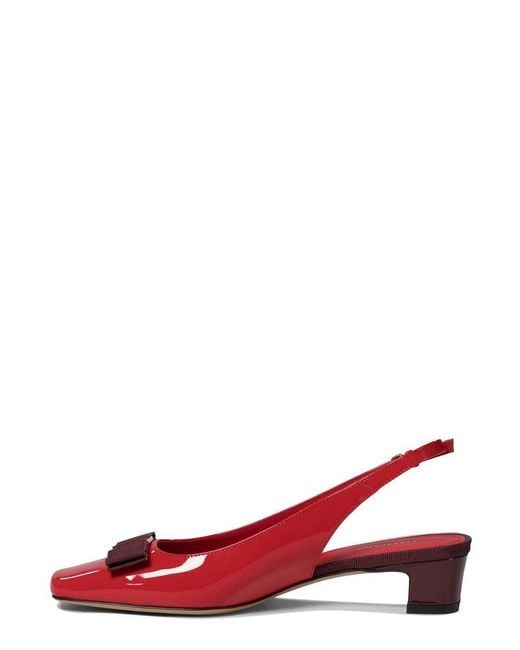 Ferragamo Red Rivada Patent Leather Slingback Flats