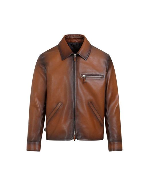 Berluti Brown Calf Leather Jacket for men