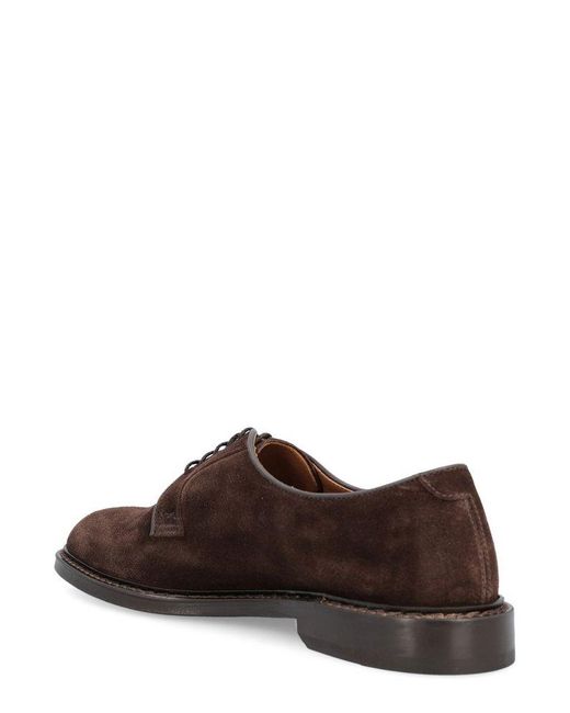 Doucal's Brown Round Toe Lace-Up Derby Shoes for men