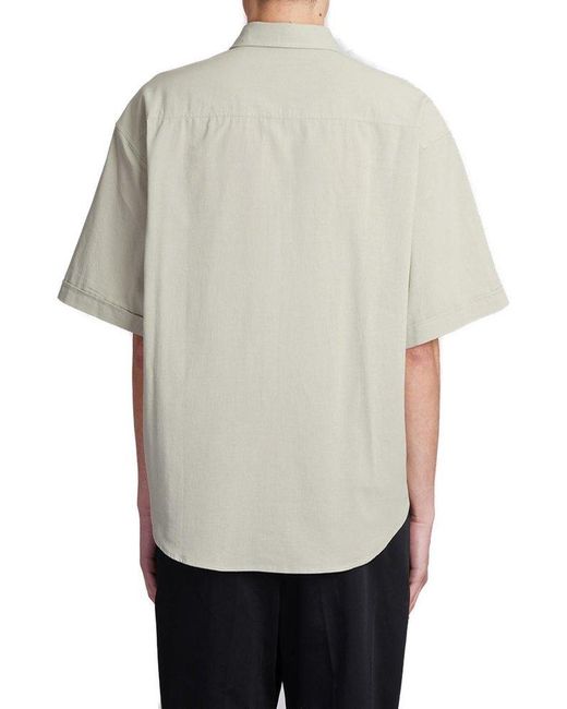 AMI Gray Paris De Coeur Logo Embroidered Short-sleeved Shirt for men