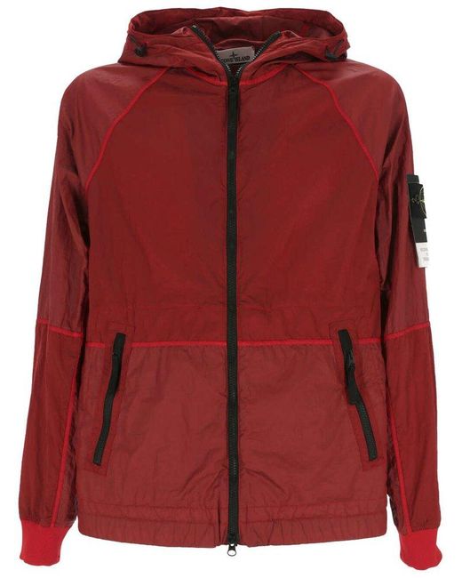 Stone Island Red Zip Up Hooded Jacket for men