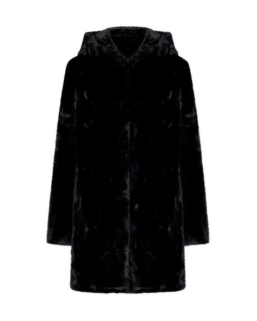 DKNY Black Hooded Faux-fur Coat