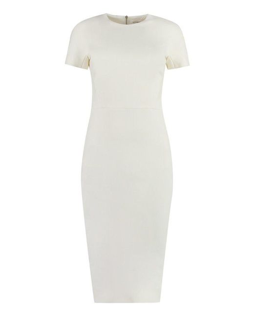 Victoria Beckham White Crepe Round-neck Midi Dress
