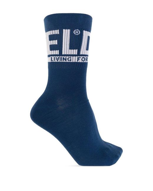 DIESEL Blue Skm-ray-threepack Logo Jacquard Knitted Socks for men