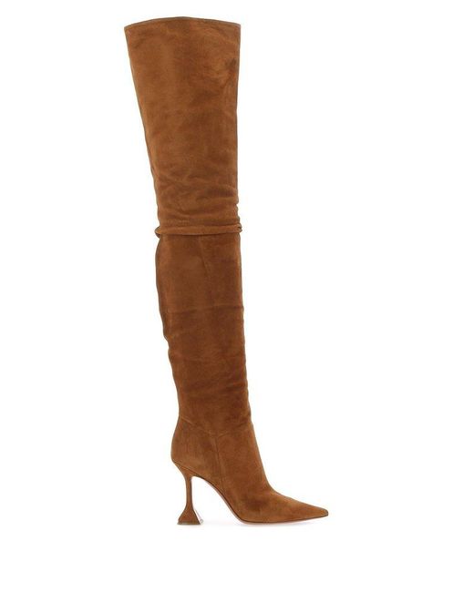 AMINA MUADDI Brown Olivia Thigh-high Heeled Boots