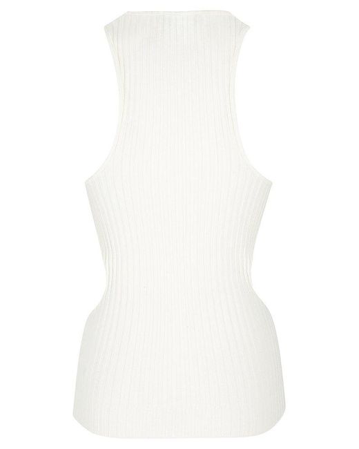 ANDREA ADAMO White Cut Out Detailed Sleeveless Knitted Top