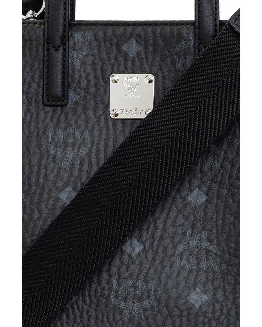 MCM Black All-Over Logo Printed Mini Tote Bag