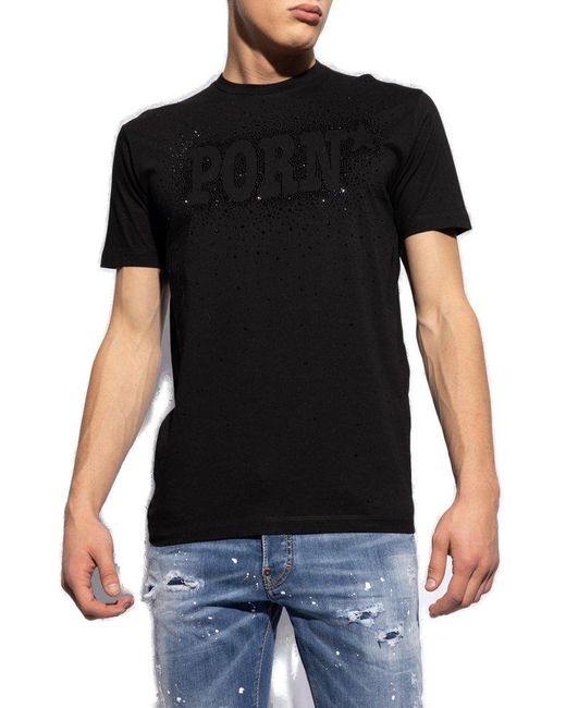 DSquared² Black T-shirt With Sparkling Crystals, for men