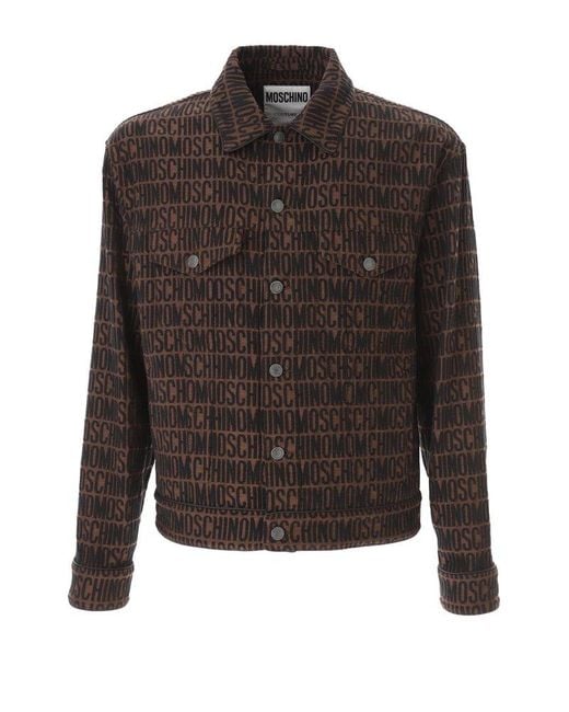 Moschino Brown Monogrammed Buttoned Denim Jacket for men
