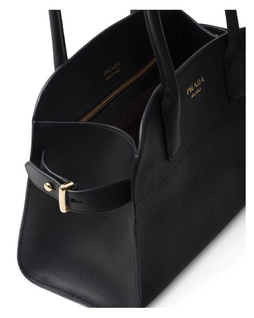 Prada Black Logo-Lettering Leather Tote Bag
