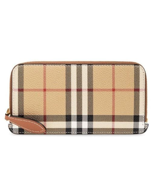 Burberry Natural Checked All-around Zip-up Wallet