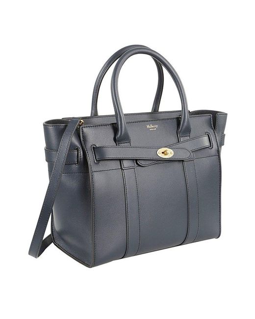 Mulberry Blue Small Zipped Bayswater Tote Bag