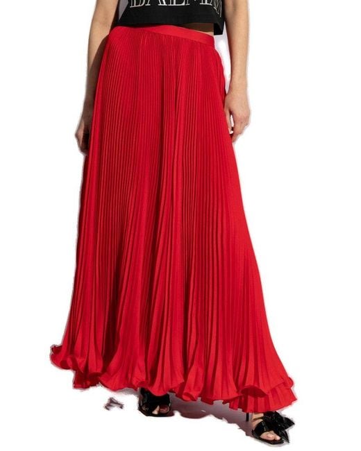 Balmain Red Pleated Skirt