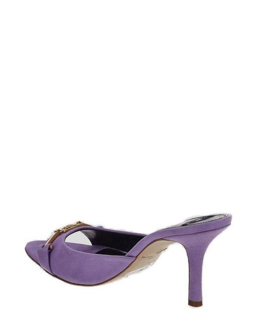 Elisabetta Franchi Purple Logo-plaque Slip-on Sandals
