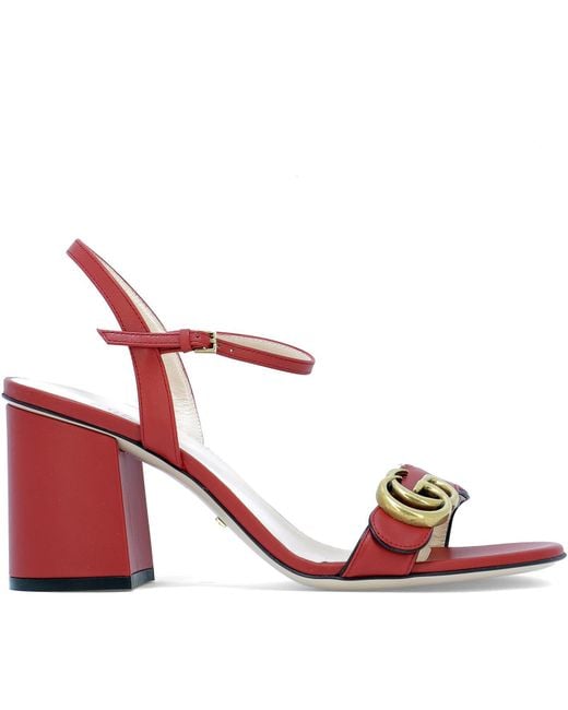 Gucci Red Leather Double G Heeled Sandals