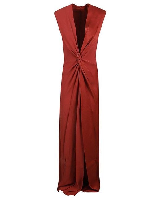 Max Mara Red Pilard V-neck Sleeveless Dress