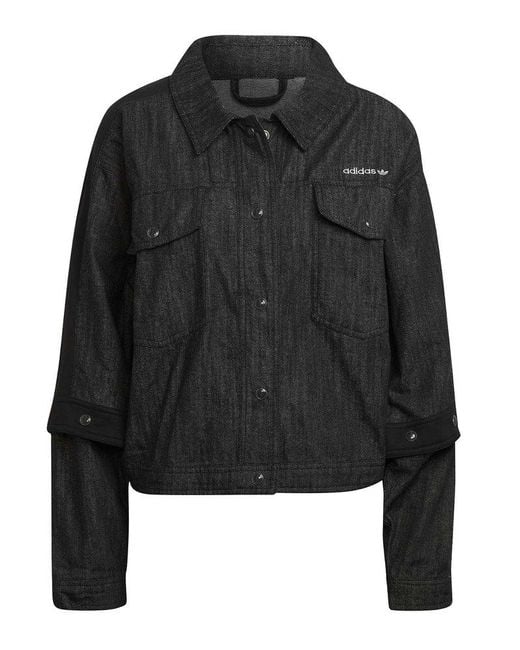 Adidas Originals Black Detachable Sleeves Buttoned Denim Jacket