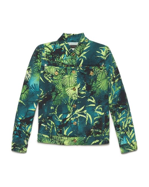 Versace Green Jungle Print Denim Jacket