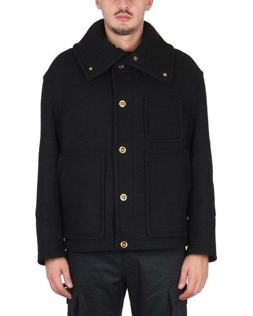 Versace Black Long Sleeved Buttoned Peacoat for men