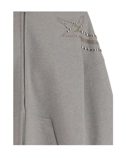 we11done Gray Embellished Zipped Hoodie for men