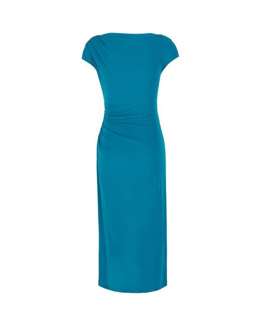 Alberta Ferretti Blue Ruched Short-sleeved Dress