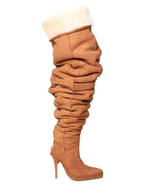 Y. Project Leather X Ugg Slouchy Thigh High Boots in Beige (Natural) | Lyst