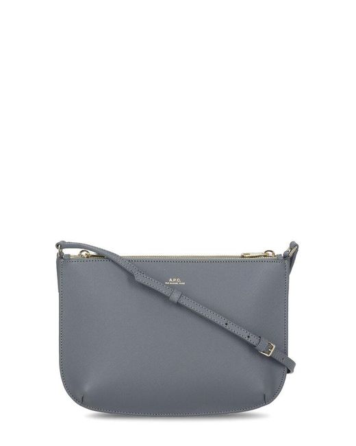 A.P.C. Leather Sarah Logo Detailed Crossbody Bag in Grey (Gray) | Lyst