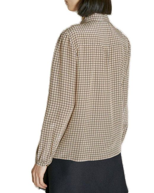 Prada Gray Houndstooth-jacquard Pussy-bow Detailed Blouse