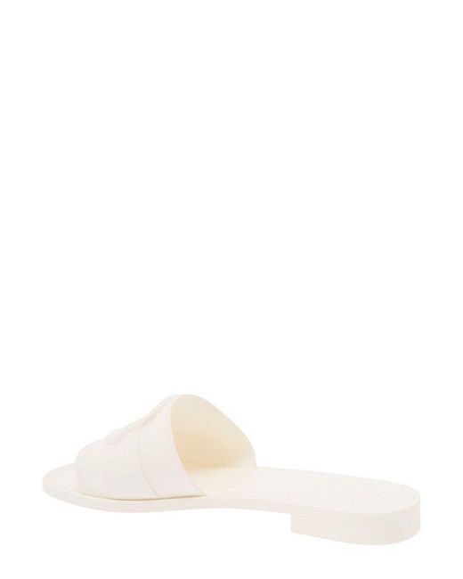 Moncler White Logo Embossed Slip-on Sandals