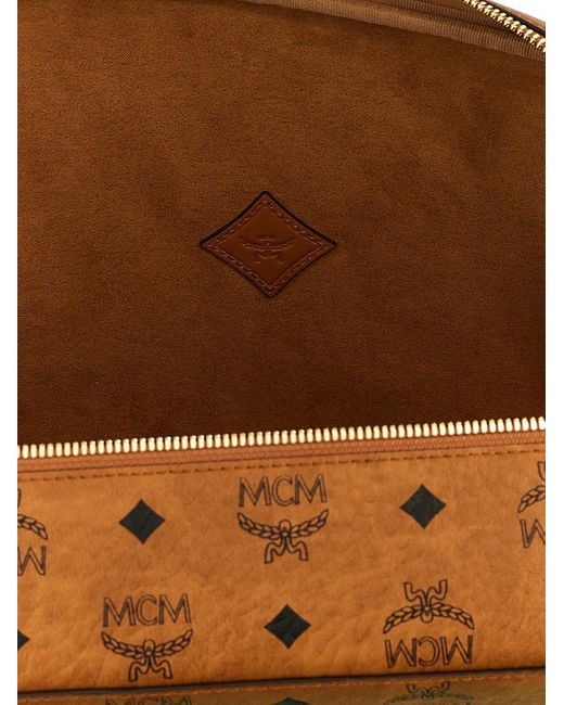 MCM Brown Logo Printed Zipped Messenger Bag