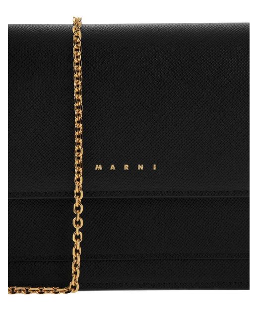 Marni Black Logo Printed Chain-linked Crossbody Bag