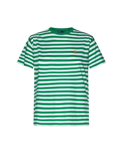 Polo Ralph Lauren Green Striped Polo Pony-embroidered T-shirt