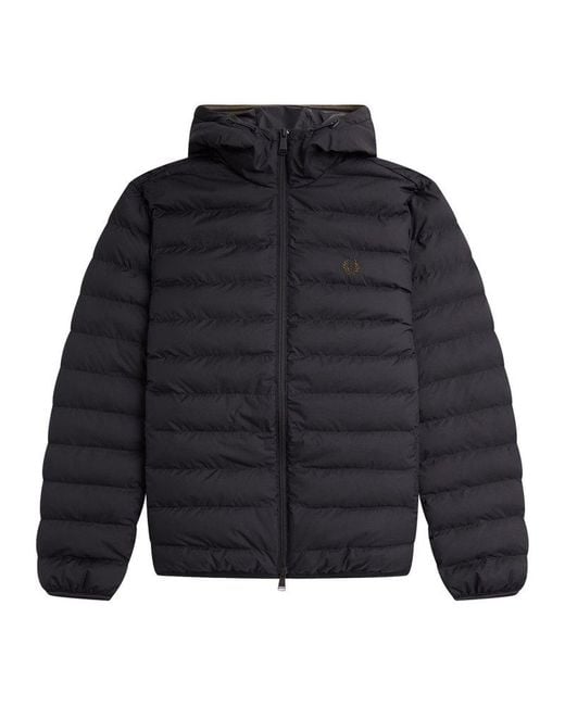 Fred Perry Blue Logo-embroidered Hooded Padded Jacket for men