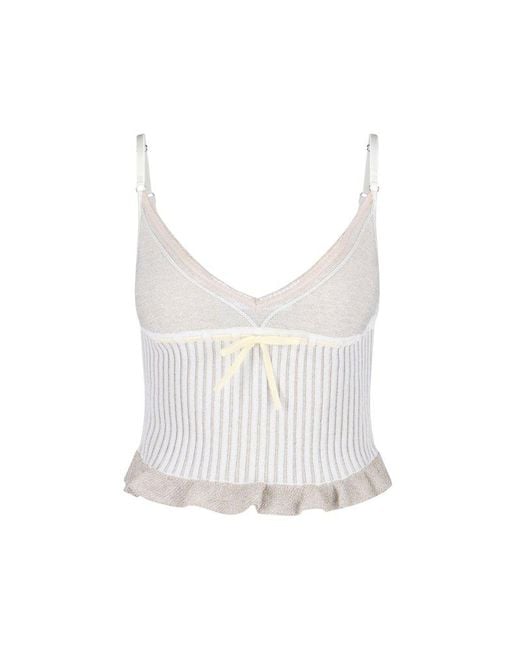 Cormio White Sarah Bow Detailed Ribbed-knit Top