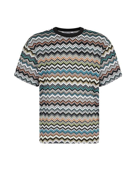 Missoni Blue Zigzag Pattern Crewneck T-shirt for men