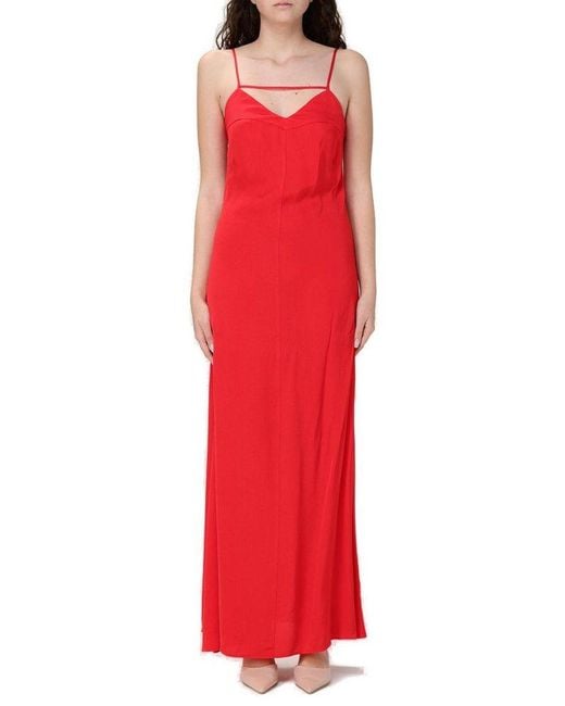 Twinset Red Satin Crepe Long Dress