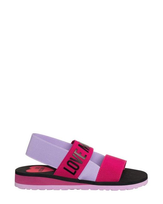 Love Moschino Pink Logo Printed Strap Sandals