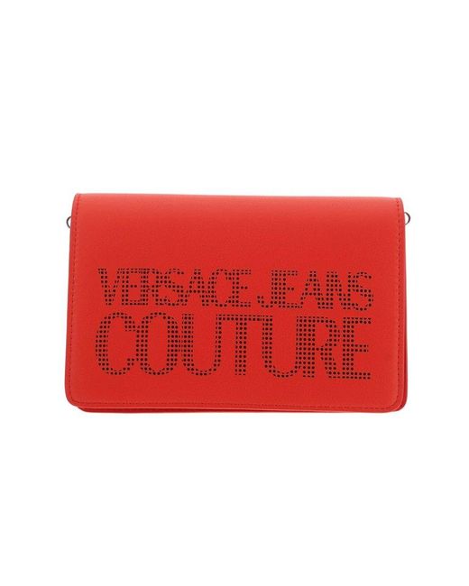 Versace Jeans Red Logo-perforated Foldover Crossbody Bag