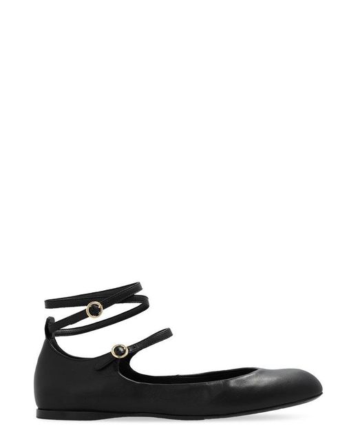 Max Mara Ankle Strap Ballerina Shoes in Black | Lyst