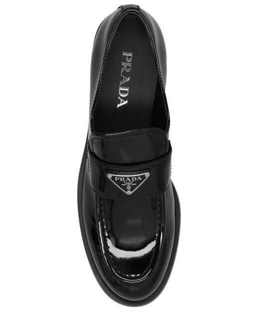 Prada Trianglelogo Slipon Moccasins in Black Lyst