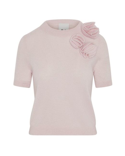 Allude Pink Floral Appliqué Crewneck Jumper