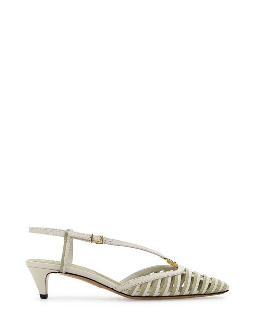 Fendi White Ffold Low-Heeled Slingback Pumps