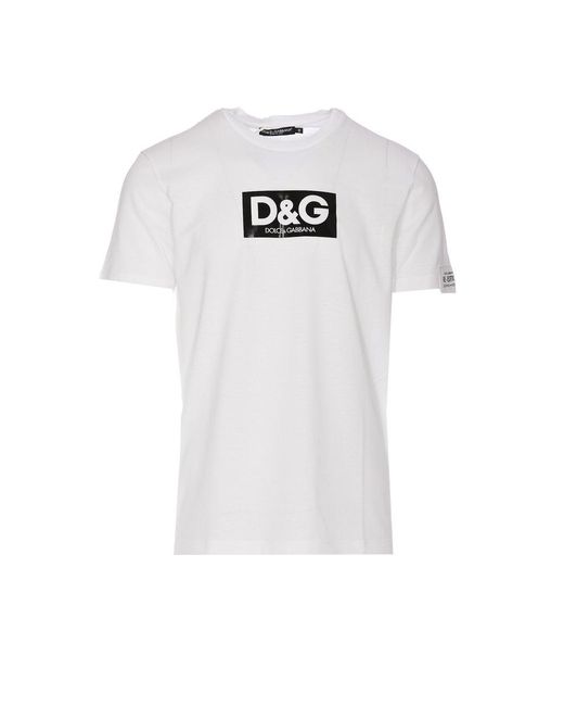 Dolce & Gabbana White Logo Printed Crewneck T-shirt for men