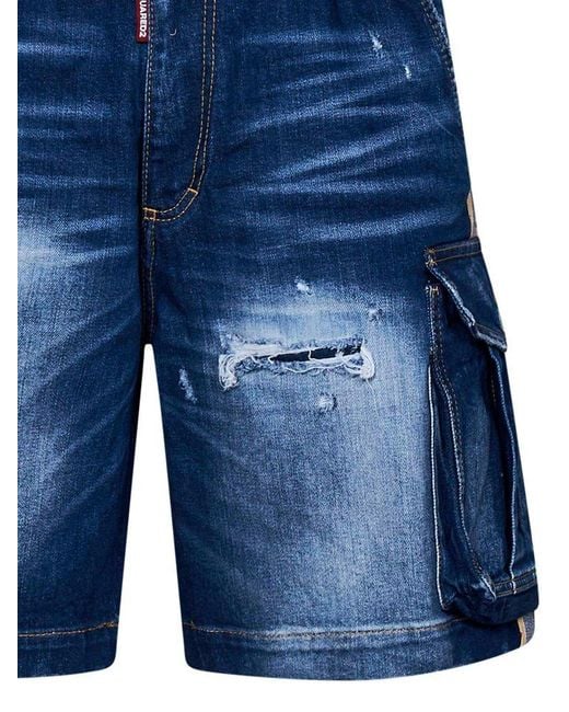 DSquared² Blue Medium Ripped Knee Wash 64 Tag Shorts for men